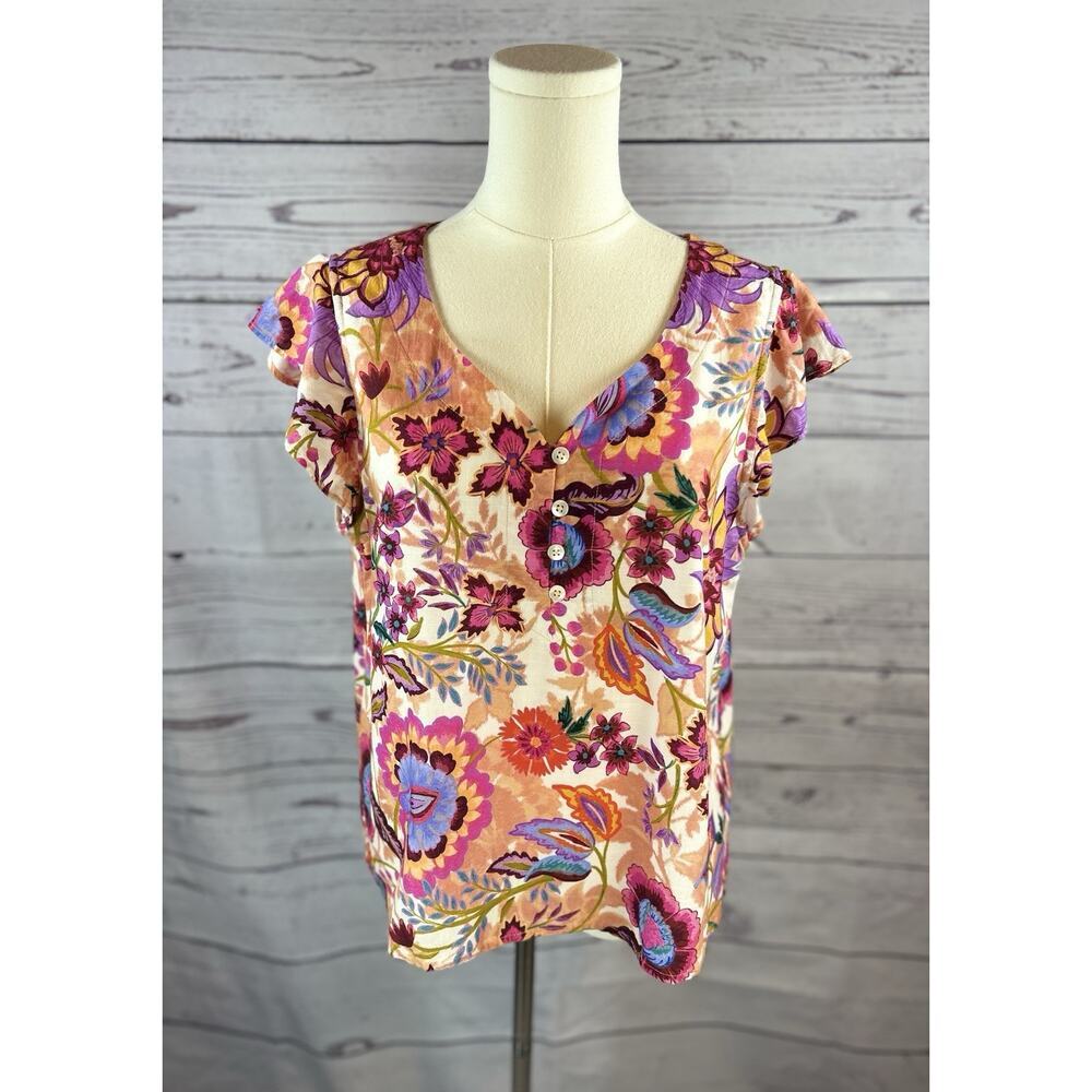 Liverpool Los Angeles Floral Blouse Women S Multicolor Cotton Blend Boho